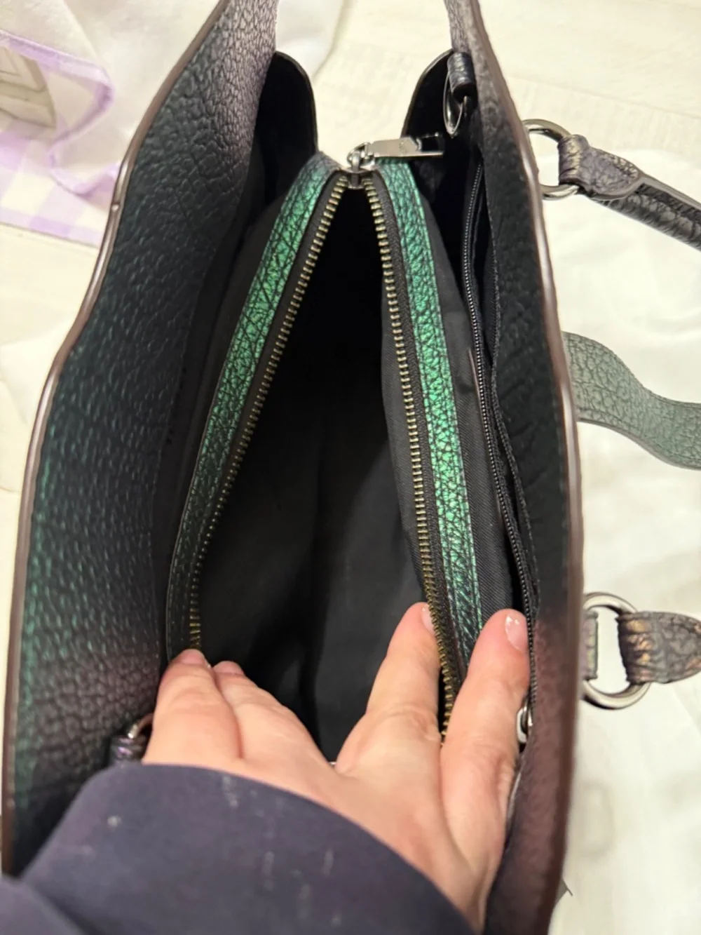 Coach Rogue Metallic Iridescent Purple Pebbled Leather Satchel